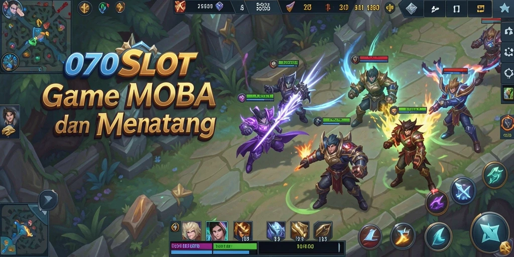 Tampilan gameplay seru dari 070SLOT dalam pertarungan MOBA.