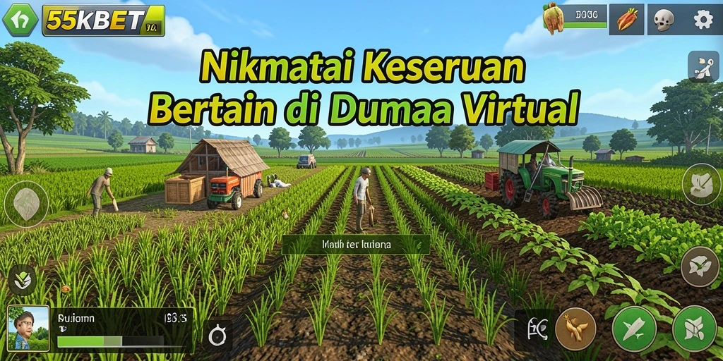 Tampilan gameplay 55KBET saat mengelola ladang dan hewan ternak.
