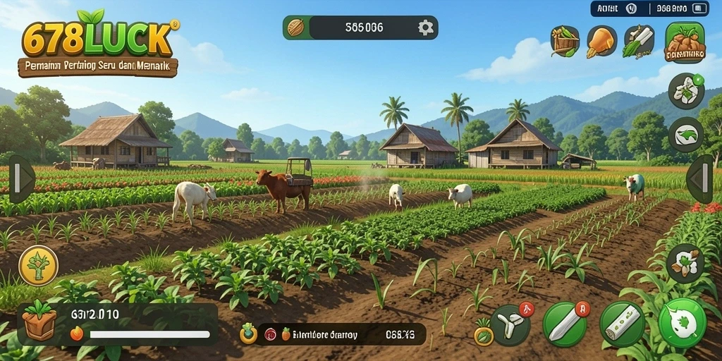 Tampilan gameplay khas <strong>678LUCK</strong> yang menunjukkan kegiatan pertanian.