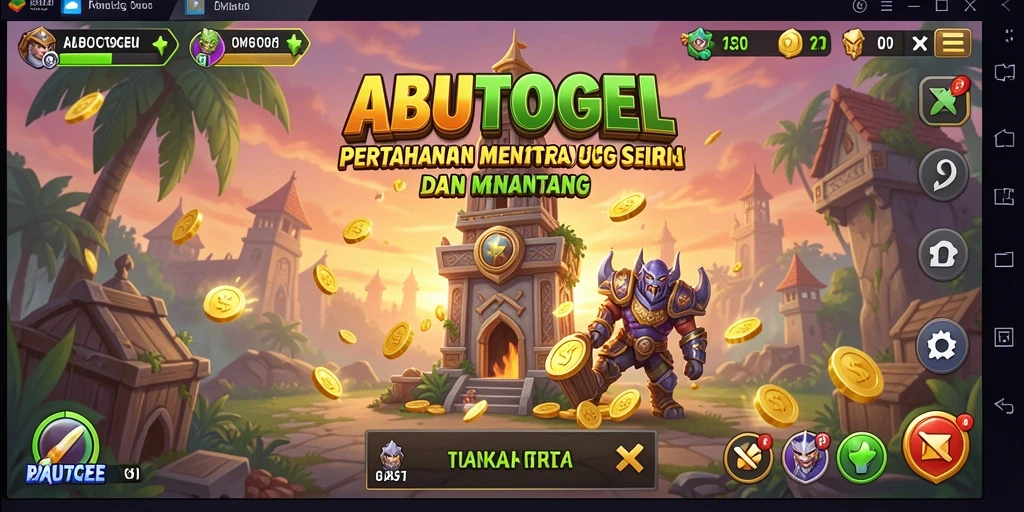 Tampilan layar permainan ABUTOGEL dengan pertahanan menara yang strategis.