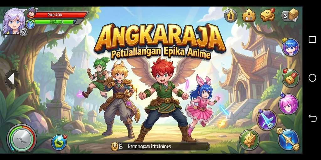 Screenshot utama ANGKARAJA menampilkan karakter anime dalam aksi seru.