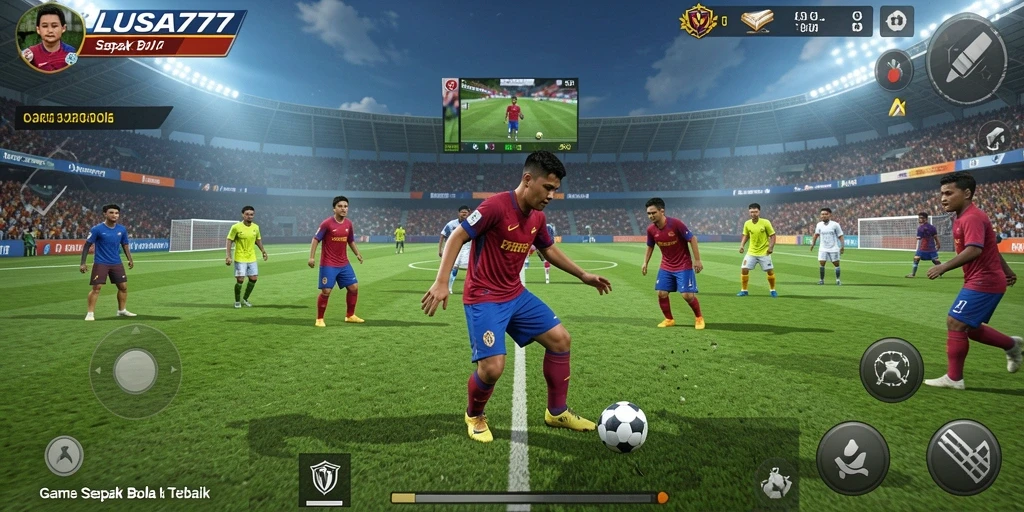 Screenshot gameplay LUSA777 yang menampilkan aksi di lapangan sepak bola.
