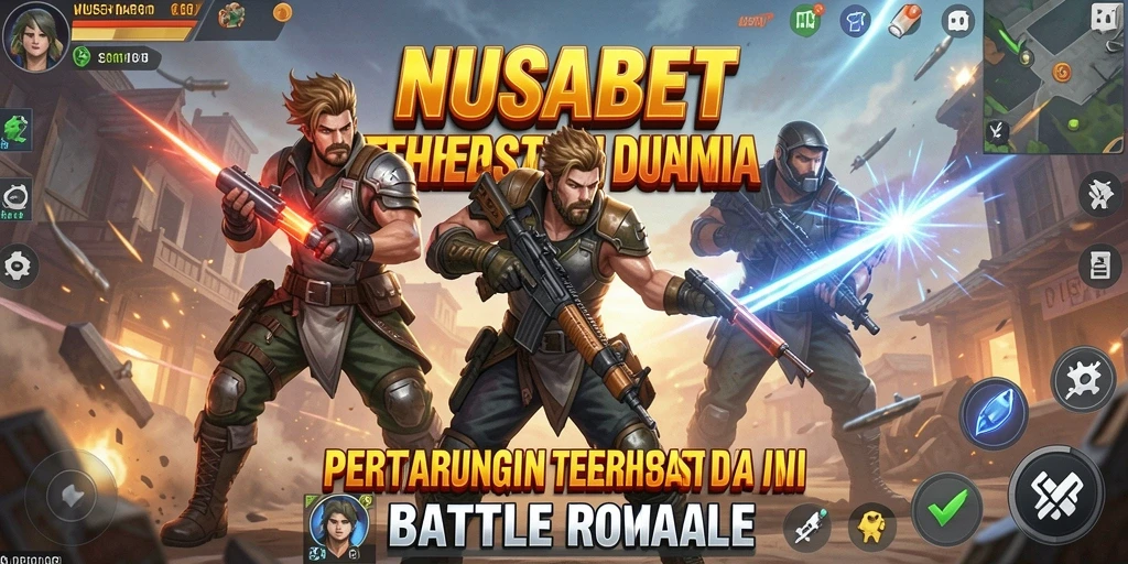 Tangkapan layar gameplay NUSABET menampilkan aksi pertempuran seru di arena Battle Royale.