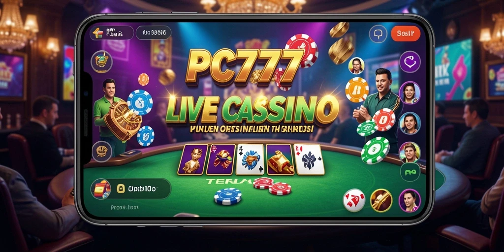 Screenshot gameplay PC777 menampilkan dealer profesional dan permainan langsung yang mendebarkan.